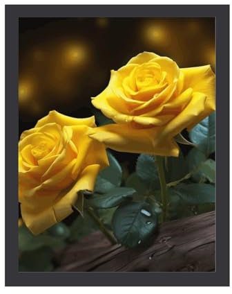Home Wood Framework, Beautiful Yellow Roses Print Elegant Wooden Picture Frame Home Decor Frame Photo Display Frame Modern Wall Art