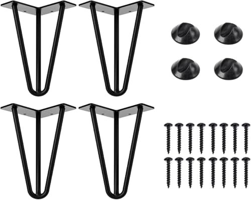 FANWINKJ 4PCS Metal Table Legs, Heavy Duty Hairpin Furniture Legs with Floor Protectors, Mid-Century Modern Black Legs for Coffee Table, Bench, Chair (305mm)