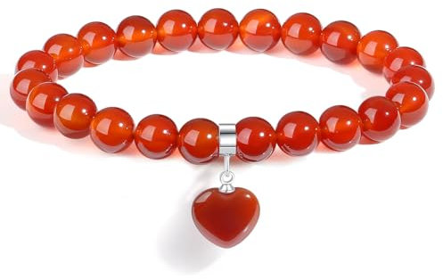 AWARDSEN Karneol Armband Edelstein Rot Herz Heilsteine Armband Damen, Rot Kristall 8mm Edelstein Schmuck Geschenk für Frauen