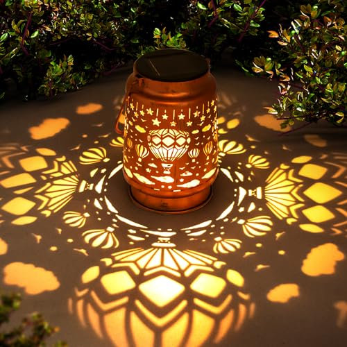 Solar Lanterns Outdoor Garden Decor, Gifts for Women, Mom, Grandma, Birthday, Thanksgiving, Decorative Waterproof Hanging Metal LED Light for Yard, Patio, Lawn, Landscape, Backyard (Hot Air Balloon)