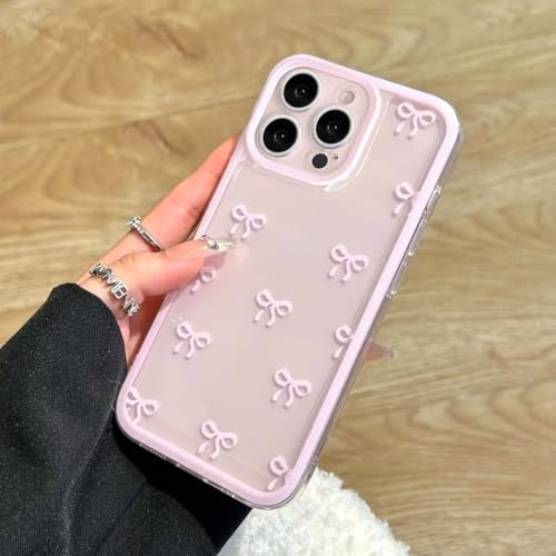 EYZUTAK Case for iPhone 12 Pro, Clear Cute Ribbon Bowknot Pattern Aesthetic Transparent Phone Case Raised Camera Protection Stylish Slim Soft Durable TPU Protective Cover for Women Girls - Pink