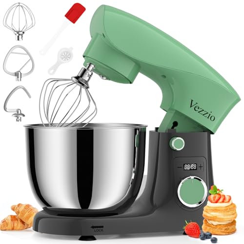 Vezzio Small Stand Mixer,1500W 10-Speed Food Mixers For Baking, 5.5L Dough Mixer,Easy to use and Lightweight,Food Mixer For Baking,Cake And Most Home Cooks(GreenGray)