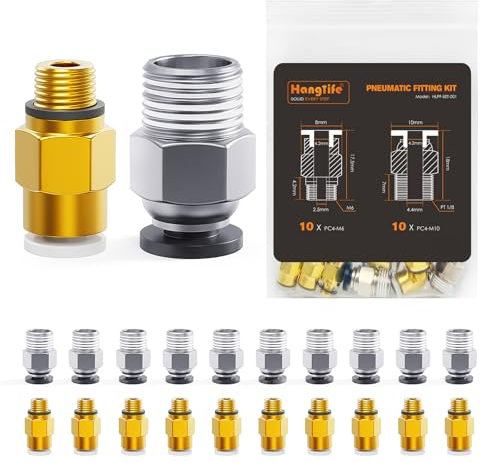 HANGLIFE PC4-M10 & PC4-M6 PTFE-Schlauchverbinder, Push-to-Connect Schnellanschlüsse, 1,75 mm Filament Pneumatische Kupplung, Push-Fit Adapter – Zubehör für 3D-Drucker, Ideal für Pneumatische Systeme