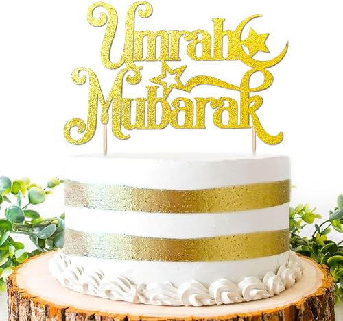 Gold Umrah Mubarak Tortenaufleger Umrah Mubarak Dekorationen Eid Dekorationen für Zuhause Ramadan Dekorationen Ramadan Dekorationen für Zuhause