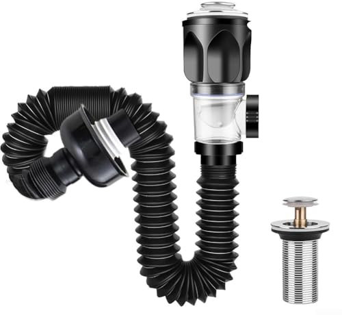 Sumsoctober Lavabo de sifón,Accesorio de drenaje de lavabo,Tipo de prensa Lavabo de desagüe,Manguera de drenaje flexible,Accesorio de drenaje tipo empuje