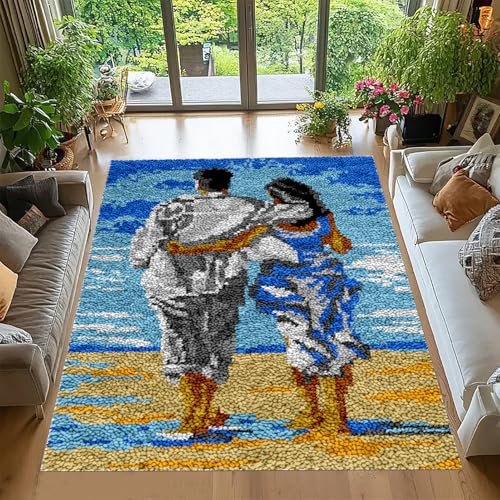 Tehocwiz Knüpfteppich Zum Selber Knüpfen, Tapisserie Teppich Knüpf-Sets Kreuzstich Set Knüpfen Set Für Erwachsene DIY Handwerk Geschenke Fußabtreter Knüpfen Set, Knüpfen 80x115 cm