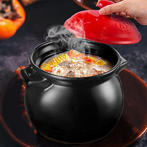 Clay Casserole Pot,Ceramic Pot Cooking Casserole Dishes, Round Affordable Safe and Healthy Non-Stick Pan Sturdy Cookware Easy to Clean Pot,black-2.5L (Black 3.5L)(4.6L)