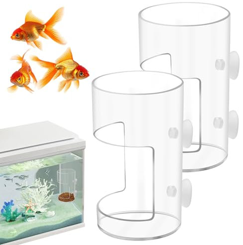 2 Stück Aquarium-Fischfutterspender, Futtertablett mit Saugnapf, Futterröhre, Tankteiler, Aquarium-Zuchtbox, Fischschalen, Zubehör, rund, für Schildkröten- und Garnelenbedarf, rund