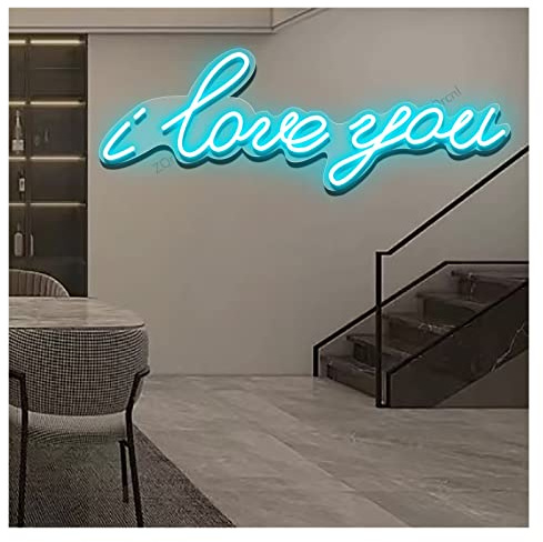 Neon Lights Signs I Love You Personalized Custom Large LED Acrylic Light Up Neon Sign For Bedroom For Wall Decor Wedding Bar Party Outdoor Happy Birthday(Ice blue,21.7x7.1in)