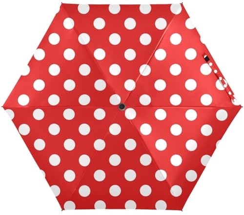 RPLIFE Kompakter Regenschirm, kompakte Größe für Damen, Rucksäcke/Handtaschen, Reiseschirme für Sonne, Rot mit Punkten