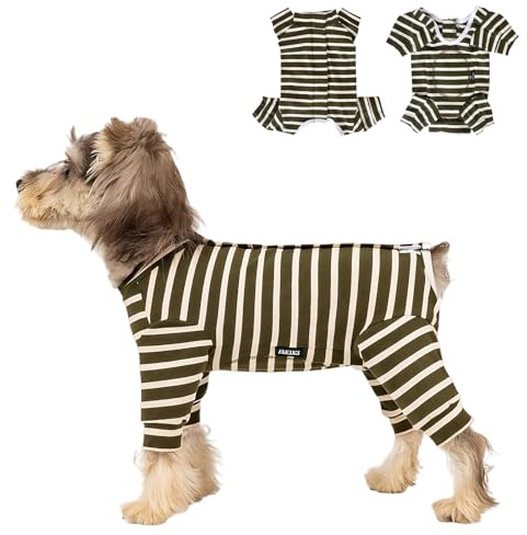 Tutina Post-Operatoria per Cani a Maniche Lunghe, Body per Cani dopo Castrazione, Pigiama per Cani Piccoli e Medi, Protezione delle Ferite, Anti-Leccamento (Verde-B L)