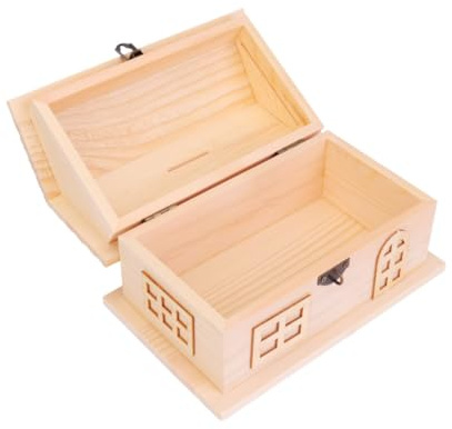 JUMPLAWN Holz Spardose Haus Form Selbstgemacht Für Kinder Kreativ Bemalbar Pädagogisches Spielzeug Zum Aufbewahren Und Sparen