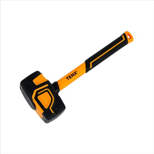 TENX 32 oz Rubber Hammer, PVC/PU Soft Head Mallet with Flat Smooth Face, Low-Noise Non-Marring Striking Tool for Flooring, Tile & Masonry