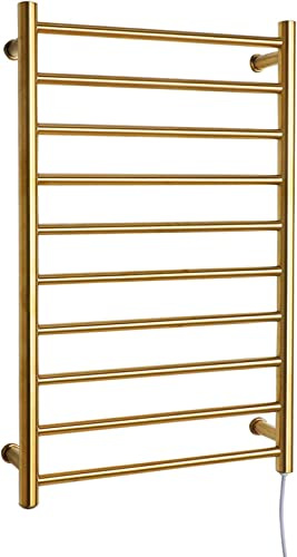 HCZKIUJY Sèche-Serviettes électrique Mural en Acier Inoxydable, radiateur de Salle de Bain (Gold-Plug in)