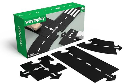 Waytoplay Circuit Highway de 24 pièces pour Petites Voitures - Circuit Flexible, Durable et étanche - Circuit de Voiture à Assembler de 3,8 mètres - Fabriqué aux Pays-Bas