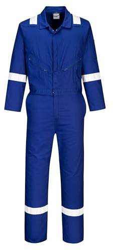 Portwest C814 Iona Enhanced Cotton Coverall Moisture Wicking Fabric | Royal Blue, Small, UPF 40+, EN 17353, Adjustable Fit, Concealed Zip Opening, Two-Way Zip, Reflective Tape, Workwear