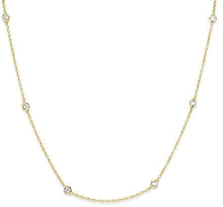 MATERIA Damen Kette Gold mit Zirkonia - 925 Silber Halskette für Frauen vergoldet 42-47cm CO-29-Gold