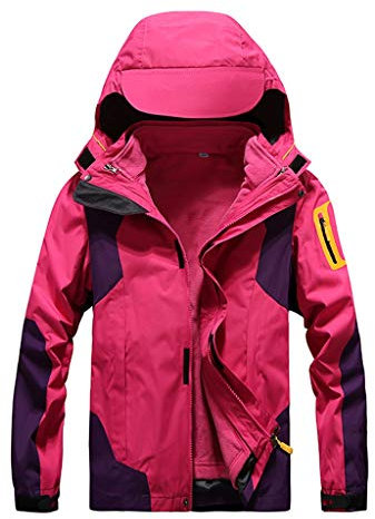 Lazzboy Damenmode Wasserdicht Hoodie Hut Abnehmbare Sport Outdoor Mantel Leichte Regenjacke Damen Winddichte Funktionsjacke Abnehmbarer Kapuze(Pink,3XL)