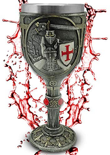 Calice ''Riding Templar Knight'' - Calice décoré de croisé (160ml) - avec ornements - Hauteur 18 cm - Décoration médiévale fantastique
