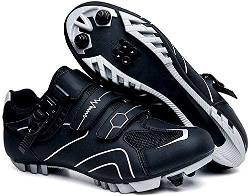 Scarpe da Mountain Bike Autobloccanti, Scarpe da Ciclismo Su Strada Traspiranti in Fibra di Carbonio, Scarpe Sportive Antiscivolo, Resistenti All'usura e Antiurto con Strisce Riflettenti (grigio,44)