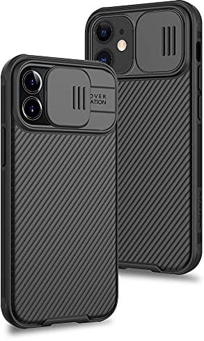 XTCASE Coque pour iPhone 12 / iPhone 12 Pro, Protection de la Caméra Étui avec Ultra Mince Coulisse Cache Objectif, Plastique Dur Housse Arrière Anti-Rayures Antidérapant - Noir