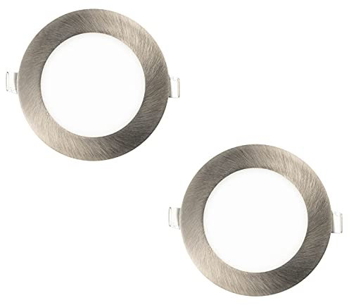 Popp- (PACK x2 Placa LED Niquel 18W Luz neutra 4000K Empotrado Downlight Pro IP20 Super Slim Circular Plata Chip SMD2835 CRI80 120º (4000K, 18W, 2und)