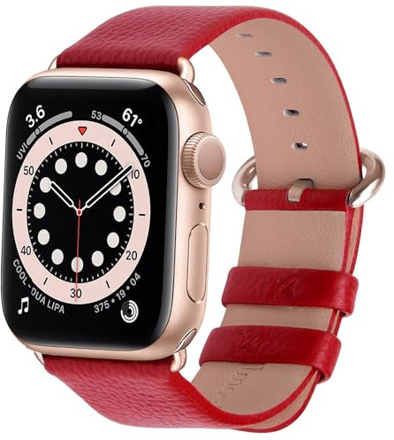 Fullmosa Cinturino per Apple Watch 45mm/44mm/49mm/42mm, Cinturini in Pelle di Ricambio Compatibile con Apple Watch Serie 8 7 6 5 4 3 2 1, Apple Watch SE 2/ SE/Ultra, Rosso