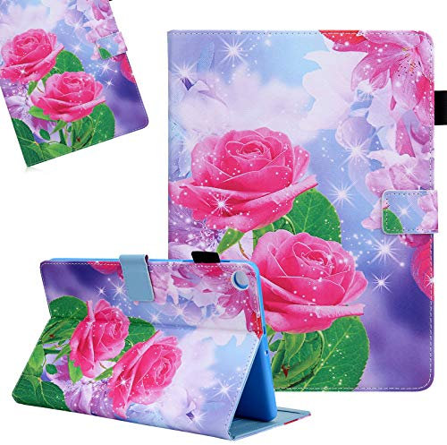 LCHDA Hülle für Samsung Galaxy Tab A7 10,4 Zoll (SM-T500 / T505 / T509), Gemalt PU Ledertasche Ultra Dünn Leicht Cover Folio Klapp Ständer Magnetisch Schutzhülle mit Auto Schlaf/Wachen - Rot Rose