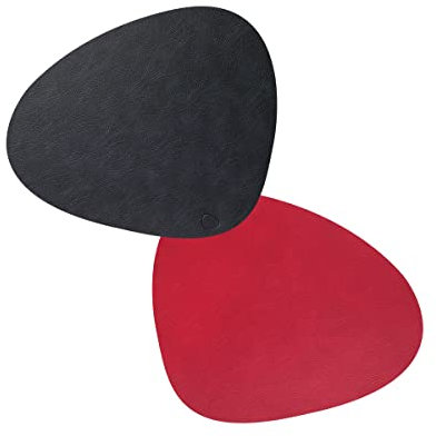 Lind DNA Tischset Curve Double Leder Schwarz-Rot, Maße: 44cm x 37cm x 0,2cm, 983569