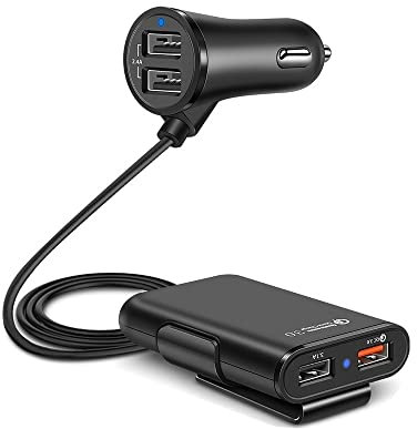 POLE TIP Multi USB Car Charger Adapter - Fast Car Charger Support Backseat Charging - Compatible with iPhone 13 Pro/12 Pro/11 Pro/XR/Xs/Max/X/iPad/Galaxy