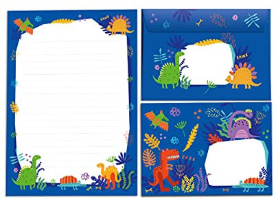 Briefblock mit Umschlag für Kinder Dinosaurier Dino Briefpapier-Set (Block A5 mit 25 Blätter + 15 Umschläge)