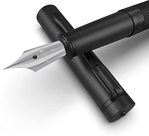 SCRIVI PENS Fountain Pen Set [Fine Nib], Artistry Collection, Gift Case; 2 Ink Cartridges, Ink Refill Converter, Calligraphy, Smooth Writing Pens [Black Chrome], Perfect for Men and Women