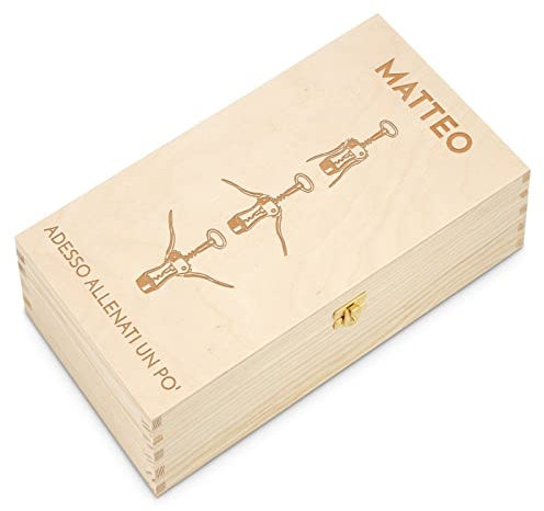 Maverton Porta Bottiglie di Vino Personalizzato - per 2 Bottiglie di Vino da 0,7 l - Scatola in Legno di Pino - 10x20x35 cm - Colore Naturale - Incisione Laser - per uomo - Cavatappi