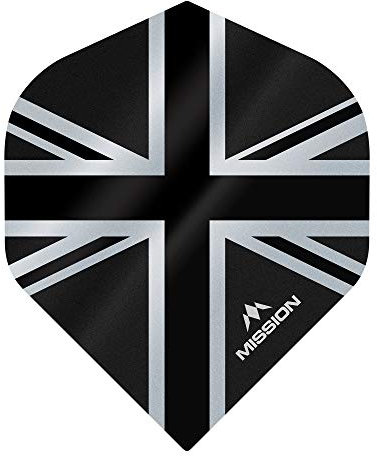 Mission Darts Alliance Flights, extra starke Premium-UV-Flights, Union Jack-Standardform, 150 Mikron, Schwarz, 3 Sets mit 3 Flights (3XF3133)