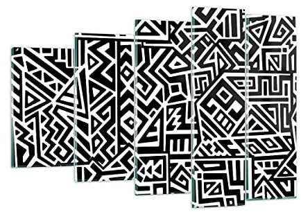 Mehrteilige Bilder auf Glas 150x100cm Glasbild Op-Art. Schwarz Weiß Groß XXL Wanddeko Schlafzimmer Küche Set 5 teilige Wandbilder Dekoration Wohnzimmer Modern Wand Kunstdruck Art GEG150x100-4885