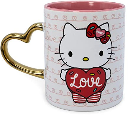 Toynk Sanrio Hello Kitty Love Heart-Shaped Handle Ceramic Mug | Holds 14 Ounces