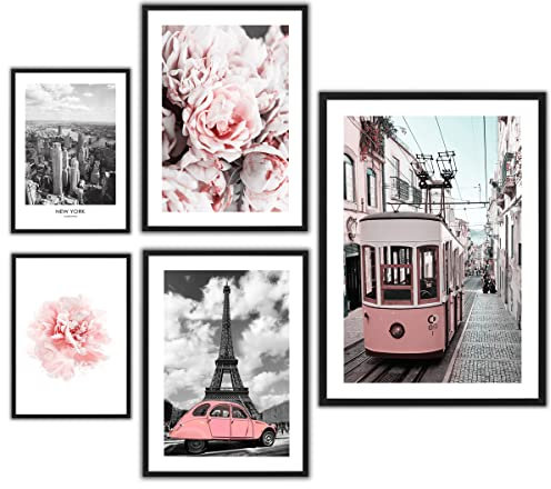 ag.art deco Lot de 6 Posters | Affiche Decoration Murale | Affiche Murale pour Salon et Chambre à Coucher | Tableaux Decoratifs Muraux | Poster Mural Sans Cadre (Rose Pastel Gris)