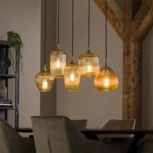 famlights in Bernstein 5-flammig industrielle Dekorativ MELIS E27 Glas Esszimmer | 5-flammig