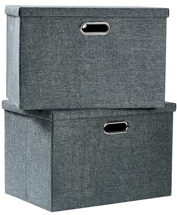 AlphaHome Storage Boxes with Lids, Set of 2 (Slate Grey, XLarge - 2 Pack)