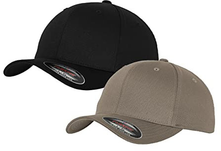 2er Flexfit Unisex Wooly Combed Cap Baseball Caps graue Unterseite S M L XL XXL Basecap Mütze, XS/S, 1x Black-Black + 1x Grau + 1x HL-Kauf Notizblock