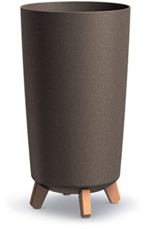 IMJ-Global Vaso per Fiori piante Tondo Gracia Tubus Slim ECO WOOD Decorativo in Plastica e Legno cm da Interno Esterno Ø24x45 cm Tondo Caffè Design Moderno 19 Litri