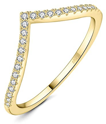 JewelryPalace V-Form Modeschmuck Rund 1.1mm Moissanite Band Ring Damen, Hochzeitsringe Damenring Silber 925 Trauringe Eheringe für Frauen,Vorsteckring Stapelring Ring Bandring Schmal Vergoldet 59