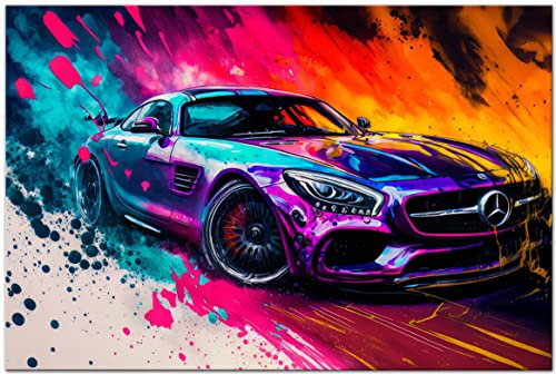 Printonia Leinwand-bild 120x80cm Mercedes-Benz AMG GTR Abstrakt Sportwagen Dekoration Wandbild Bilder Grafik