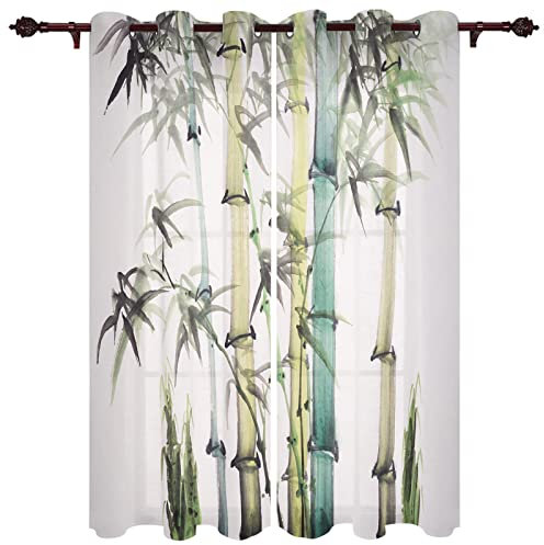 3D Drucken Blickdichte Vorhänge Chinesische Malerei Bambus Vorhänge Microfaser Grau Modern Fenstervorhang für Jungen Mädchen Kinder 140x100cm