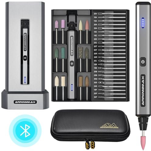 ARROWMAX Kabelloses Mini-Rotationswerkzeug Bluetooth-App Magnetisches Aufladen CNC-Aluminiumgehäuse Schleifen Polieren Ätzen Gravieren Handwerk (SGS MINI PLUS)