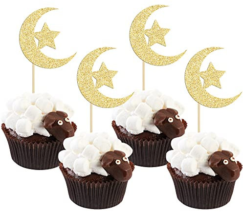 Cupcake-Topper, Motiv: Mond und Stern, Eid Mubarak, Ramadan, Kareem, Partyzubehör, islamische muslimische Party-Dekorationen, 36 Stück