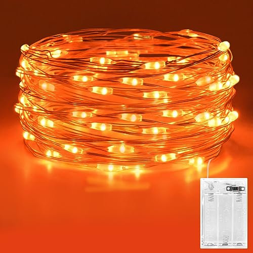 Etopgo Orange Fairy Lights, 5M/50LED Halloween Decoeration Lights, Battery Halloween Orange String Lights for Halloween,Christmas Decorations, Fireplace, Home Decor