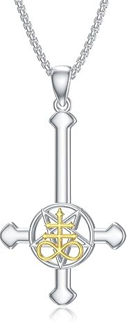 ROMANTICWORK Satanische Pentagramm Kette Sterling Silber Leviathan Kreuz Anhänger Halskette Satan Umgekehrte Kreuz Schmuck Geschenke für Herren Damen