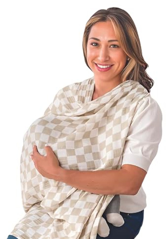 Itzy Ritzy Breastfeeding Boss Multi-Use Cover – A Nursing Cover, Swaddle, Car Seat Wrap, Tummy Time Mat & Burp Cloth All in One – Made of Soft Muslin Fabric & Measures 47” x 47” (Checkerboard)