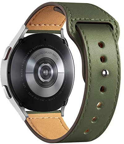 Correa de Cuero para Samsung Galaxy Watch 6/5/4 40mm 44mm/Watch 6 classic/Watch 5pro 45mm/Watch 4 Classic 42mm 46mm,20mm Correa Deportiva Cuero Genuino de Repuesto para Mujer Hombre,Ejercito verde